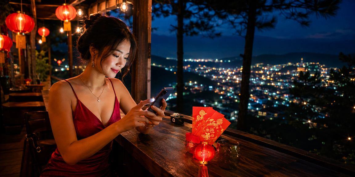 Đèn lồng và phong bì đỏ lễ hội tại Đà Lạt – không khí nhận thưởng mùa Tết