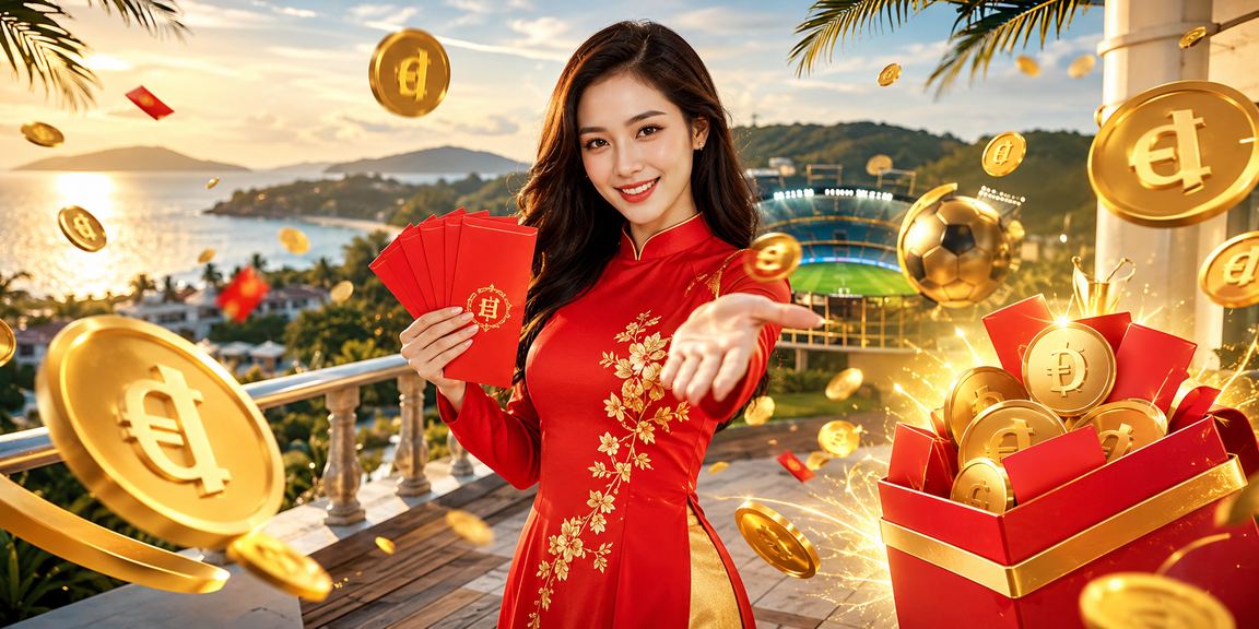 Người phụ nữ mặc áo dài nhận phong bì đỏ thưởng tại Phú Quốc